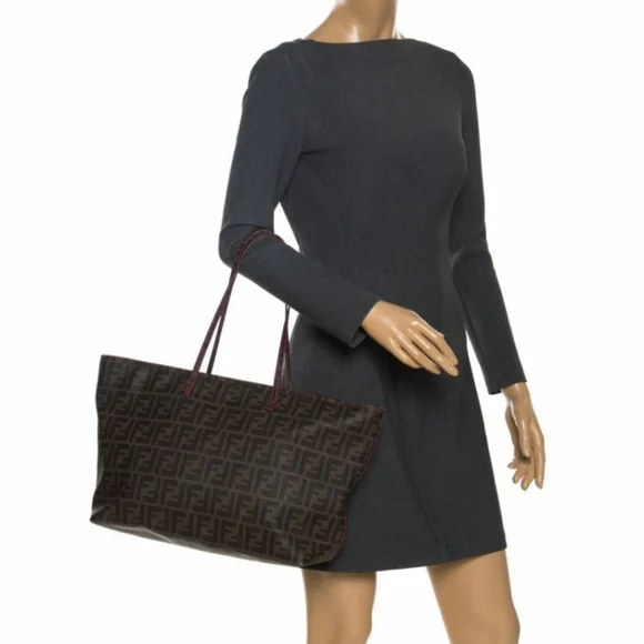 Fendi Zucca Coated Canvas Spalmati Roll Shopper Tote Brown - Picture 6 of 15